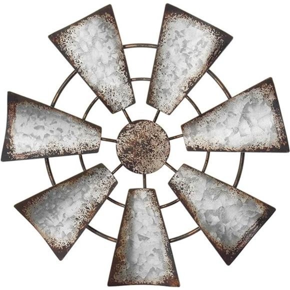 11.5" Small Farmhouse Windmill Wall Decor Rustic Iron Wall Hanging Decoration - Picture 8 of 8